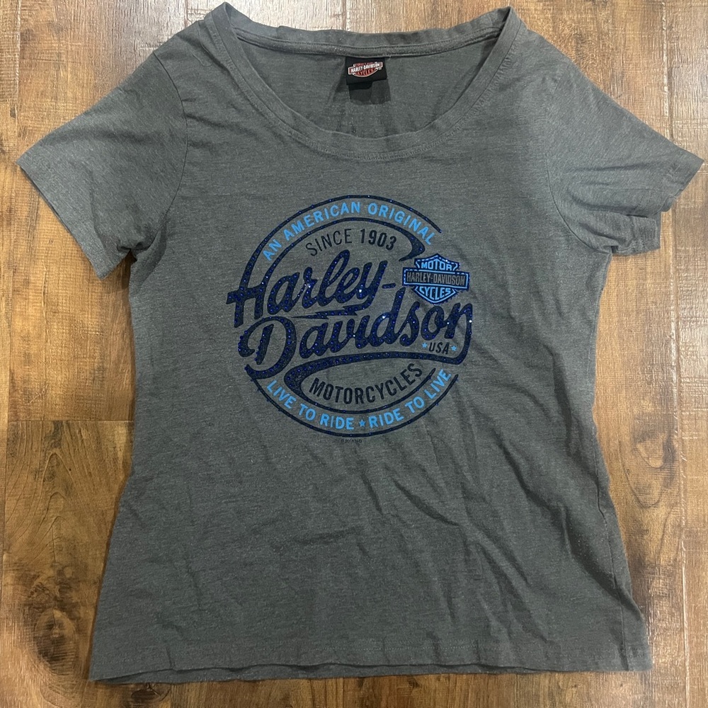 Harley Davidson Motorcycles - Gray Scoop Neck Tee Shirt - 2018 - Womens Medium